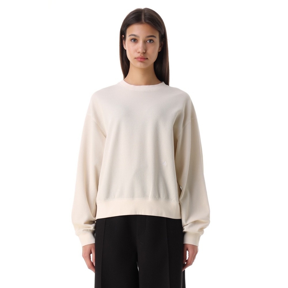 Helmut Lang Waffle Knit Sweatshirt Shirt Women Medium Beige Casual Logo